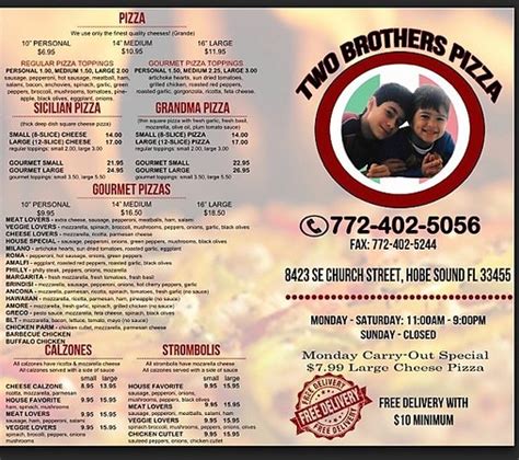Two Brother's Pizza Hobe Sound Menu